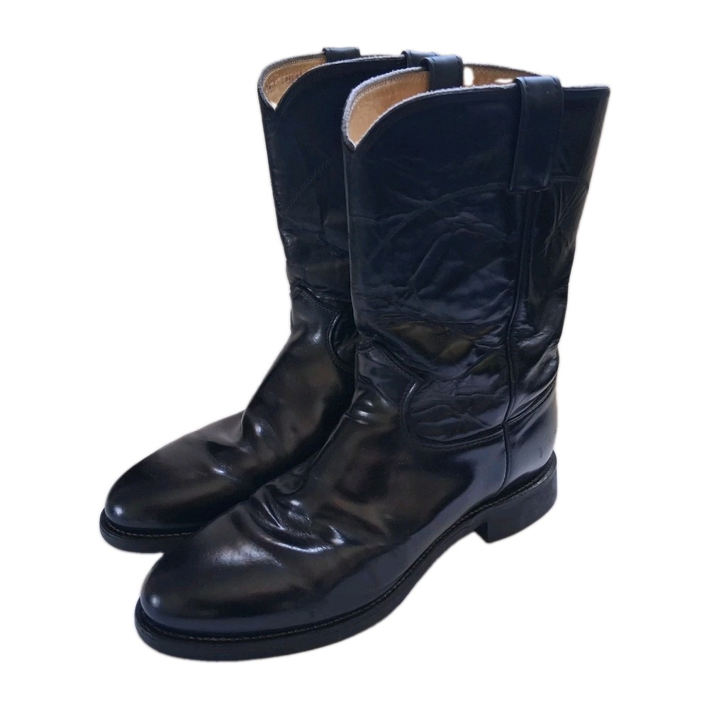 Justin Classic Melo Veal Original Roper Black Leather Boots Men's US 9.5D #3170